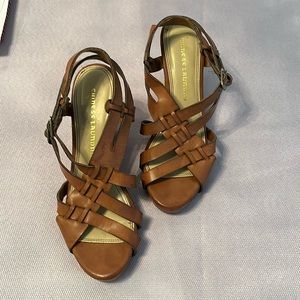 Chinese Laundry Ladies size 9 Brown leather and cork wedge sandals.